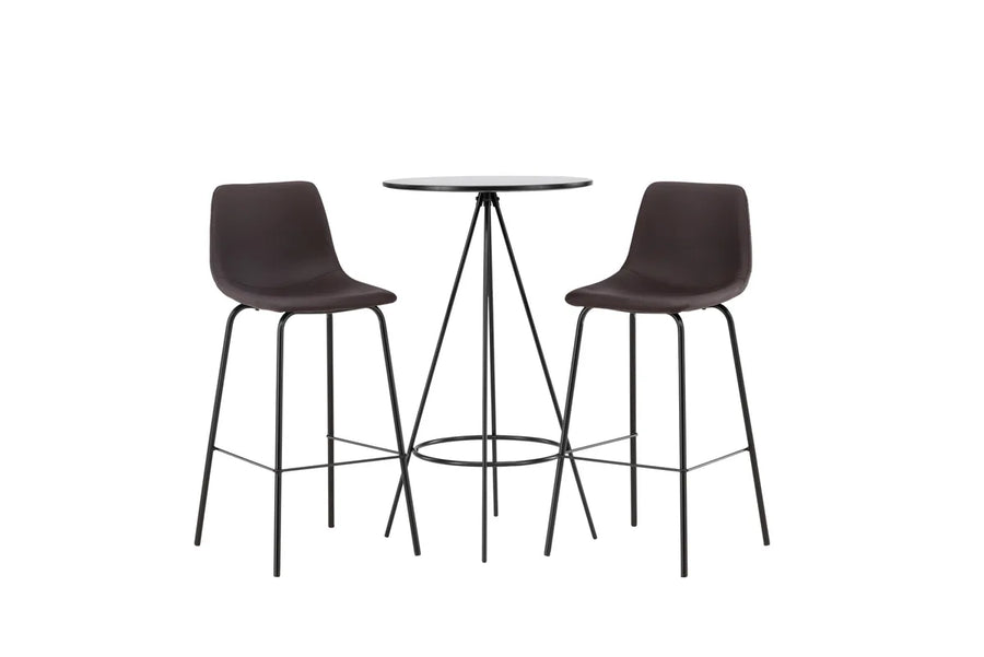 Barstol Alexi & Bistro 2-pakk + barbord ⌀60 – brun og svart