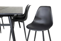 Spisegruppe Sleek & Polar rektangulær 195 x 95 + 2-pakk spisestoler – svart