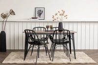 Spisebord Tempe & Dyrön 140 x 80 + spisestol 2-pakk – valnøtt og svart