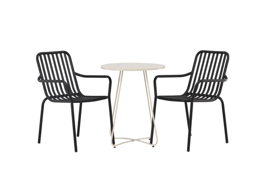 Spisestol Peking & Bacong 2-pakk + kafébord ⌀60 – svart og beige