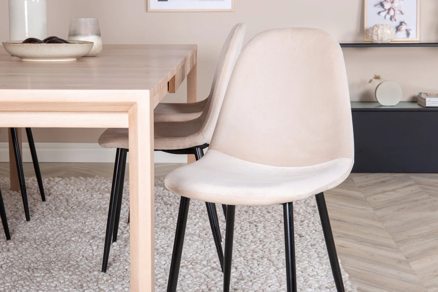 Spisegruppe Slider & Polar 170 x 95 + spisestol 2-pakk – hvitvasket og beige