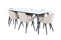 Spisegruppe Jimmy & Velvet rektangulær 195 x 90 + spisestol 2-pakk – hvit og beige