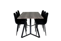 Spisestol Polar & Marina 2-pakk – svart + Rektangulært spisebord 180 x 90 – natur