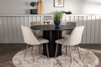 Spisebord Olivia & Night rundt ⌀110 + spisestol 2-pakk – svart og beige