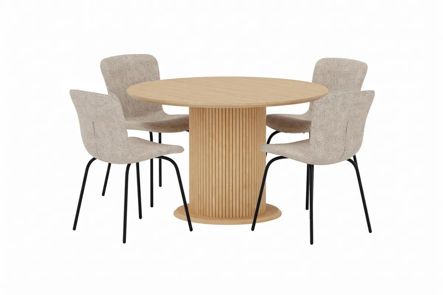 Spisegruppe Linus & Reko 2-pakk + Rundt Ø120 – beige og natur