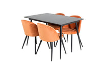 Spisegruppe 120 x 80 + 2-pakk spisestoler – svart og rustoransje