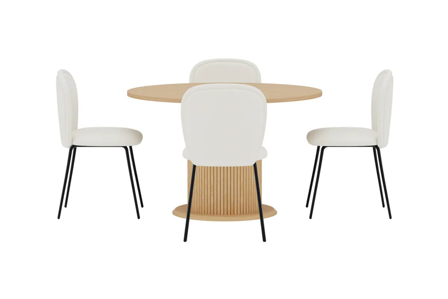 Spisegruppe Carl & Reko 2-pakk med rundt spisebord Ø120 – krem og natur