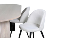 Spisebord ovalt 200 x 90 + Spisestol 2-pakk – hvitvasket og krem