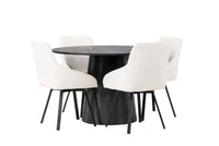 Spisegruppe Rosie & Lanzo 2-pakk + rundt spisebord ⌀120 – beige og mocca