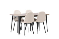 Spisestol Polar og Tempe 2-pakk – beige + Spisebord rektangulært 140 x 80 – valnøtt