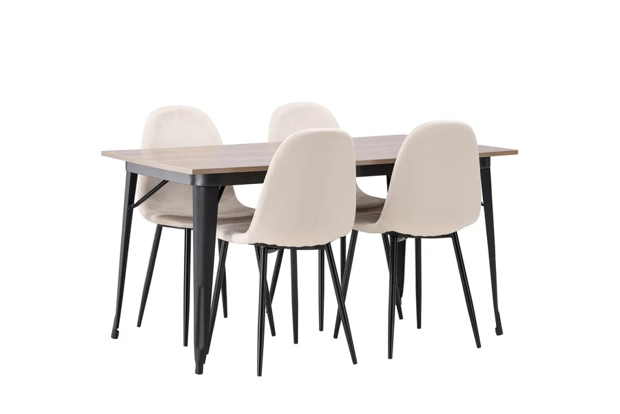 Spisestol Polar og Tempe 2-pakk – beige + Spisebord rektangulært 140 x 80 – valnøtt
