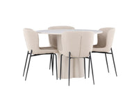 Spisestol Modesto & Olivia 2-pakk + Spisebord rundt ⌀110 – beige