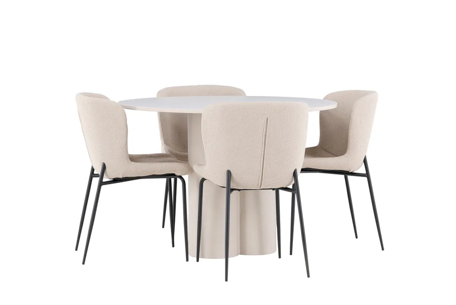 Spisestol Modesto & Olivia 2-pakk + Spisebord rundt ⌀110 – beige