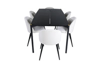 Spisegruppe Pelle & Velvet 190 x 90 + spisestol 2-pakk – svart og krem