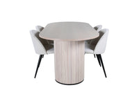 Spisebord ovalt 200 x 90 + Spisestol 2-pakk – hvitvasket og krem