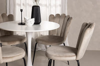 Spisestol Limhamn & Hamden 2-pakk + Spisebord rundt ⌀80 – beige og hvit