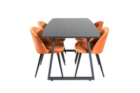 Spisestol Velvet & Inca 2-pakk – rustoransje + Rektangulært spisebord 160 x 85 – svart