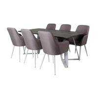 Spisebord Marina & Comfort rektangulært 180 x 90 + spisestol 2-pakk – grå