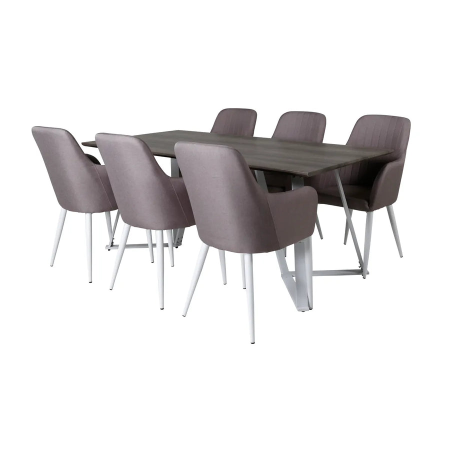 Spisebord Marina & Comfort rektangulært 180 x 90 + spisestol 2-pakk – grå