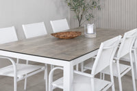 Spisestol Santorini & Llama 2-pakk + Rektangulært spisebord 205 × 100 – hvit og grå