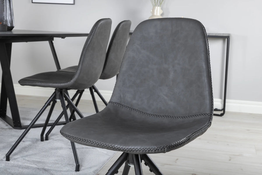 Spisestol Polar & Marina 2-pakk + Rektangulært spisebord 180 x 90 – svart