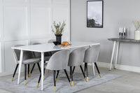 Spisegruppe Polar & Velvet rektangulær 180 x 90 med 2-pakk spisestoler – hvit og grå