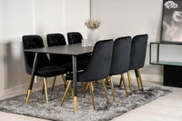 Spisegruppe Dipp & Velvet Deluxe 180 x 90 med 2-pakk spisestoler – svart