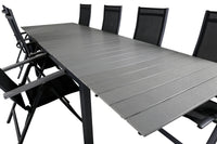 Posisjonsstol Albany & Levels 2-pakk + Rektangulært spisebord 229 × 100 – svart
