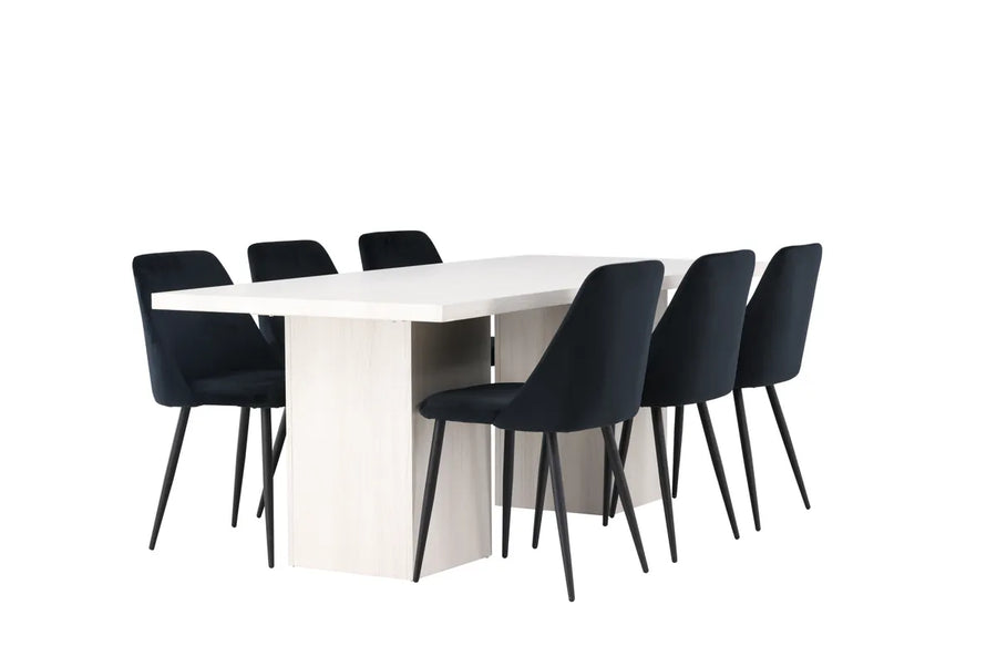 Spisestol Night & Olga 2-pakk + Rektangulært spisebord 200 x 90 – svart og hvit