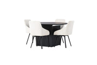 Spisestol Rosie & Matilda 2-pakk + Rundt spisebord ⌀130 – beige og svart