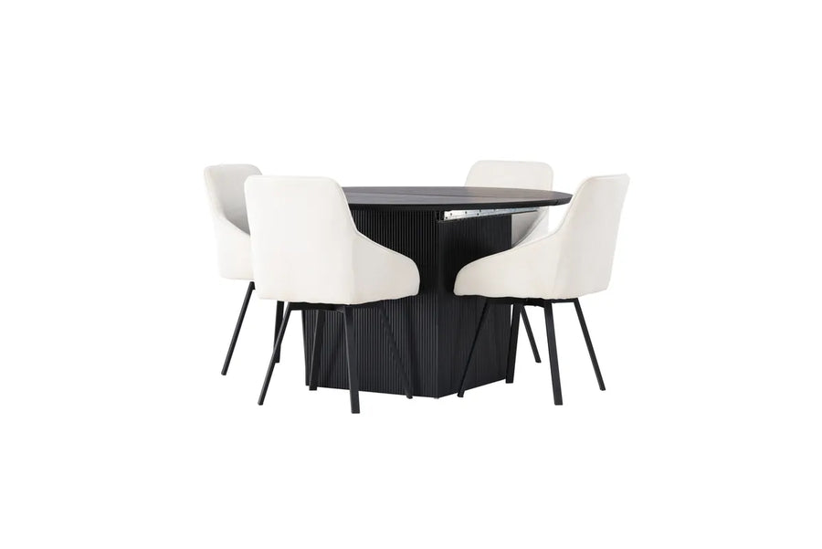 Spisestol Rosie & Matilda 2-pakk + Rundt spisebord ⌀130 – beige og svart
