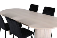 Spisegruppe oval 200 x 90 + spisestol 2-pakk – whitewash og svart