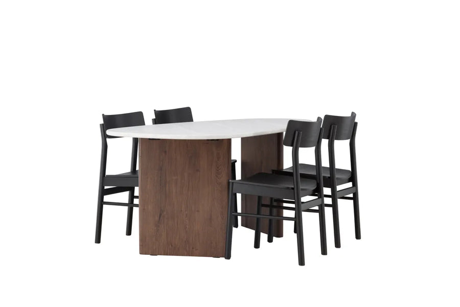 Spisestol 2-pakk – svart + Ovalt spisebord 180 x 90 – lys grå