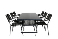 Spisegruppe Dallas & Lindos 193 x 90 + spisestol 2-pakk – svart