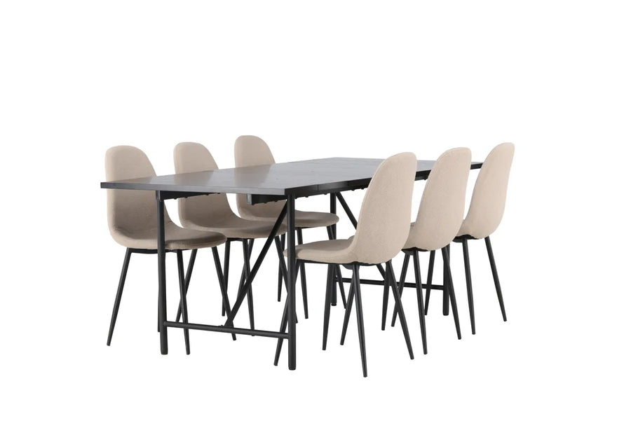 Spisegruppe Astrid & Polar 200 x 90 med 2-pakk spisestoler – svart og beige