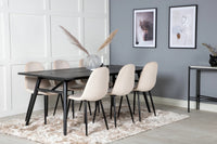 Spisegruppe Sleek & Polar 195 x 95 + spisestol 2-pakk – svart og beige