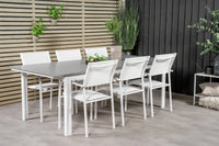 Spisebord Levels & Santorini rektangulært 229 × 100 + spisestol 2-pakk – hvit