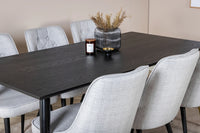 Spisegruppe Dipp & Velvet Deluxe 180 x 90 + spisestol 2-pakk – svart og grå