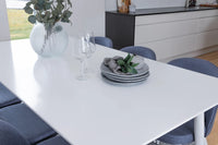 Rektangulært spisebord Polar & Velvet 180 x 90 + 2-pakk spisestol – hvit og blå