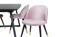 Spisestol Velvet & Inca 2-pakk + rektangulært spisebord 160 x 85 – støvrosa og svart