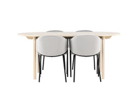 Spisestol Evelina & Andy 2-pakk + Spisebord ovalt 180 x 90 – grå og hvitvasket
