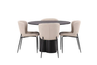 Spisestol Modesto & Olivia 2-pakk og Spisebord rund ⌀110 – beige og svart