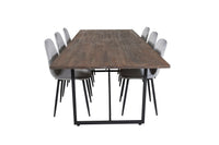 Spisebord Padang & Polar rektangulært 250 x 100 + spisestol 2-pakk – natur og grå