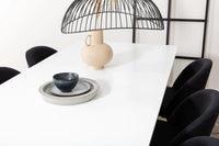 Spisegruppe Jimmy & Velvet 195 x 90 + spisestol 2-pakk – hvit og svart