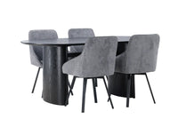 Spisestol Rosie & Isolde 2-pakk + Ovalt spisebord 180 x 90 – grå og svart