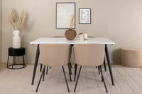 Spisegruppe Berit & Jimmy med rektangulært spisebord 150 x 90 – beige og hvit