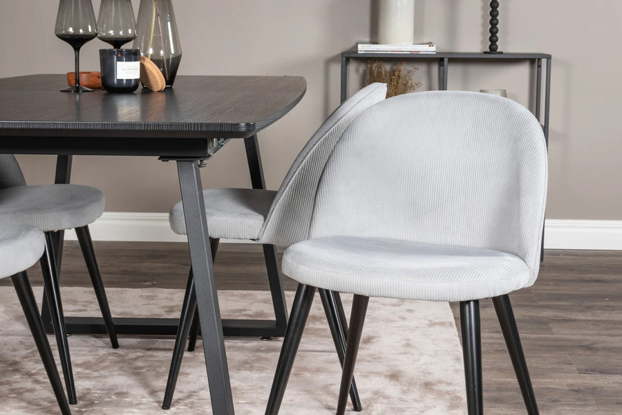 Spisegruppe Inca & Velvet 160 x 85 med 2-pakk spisestoler – svart og lys grå