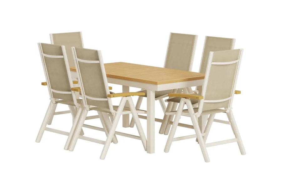 Posisjonsstol Panama 2-pakk – beige + rektangulært spisebord 160 x 90 – natur