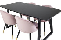 Spisestol Velvet & Inca 2-pakk + rektangulært spisebord 160 x 85 – støvrosa og svart