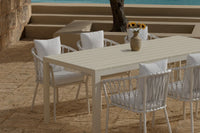 Spisegruppe Mirko & Linos rektangulær 205 x 90 + spisestol 2-pakk – beige og hvit